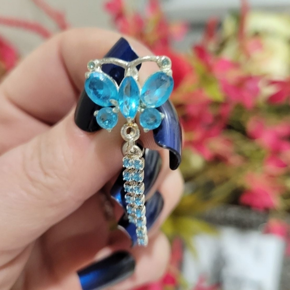 CUSTOM BELLY RING PIERCING. BLUE CRYSTAL 🦋 BUTTERFLY W RHINESTONES. + IN PURPLE